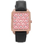 White On Red Damask Rose Gold Leather Watch 