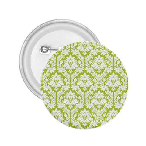 White On Spring Green Damask 2.25  Button from ArtsNow.com Front