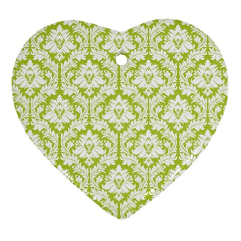 White On Spring Green Damask Heart Ornament from ArtsNow.com Front