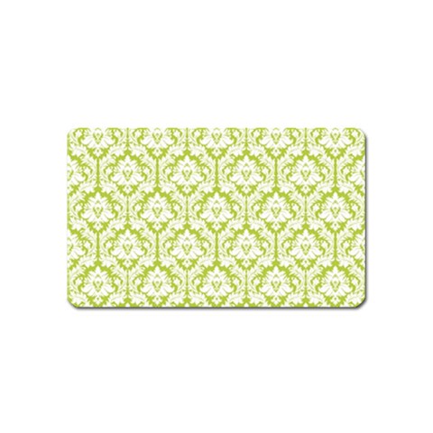 White On Spring Green Damask Magnet (Name Card) from ArtsNow.com Front