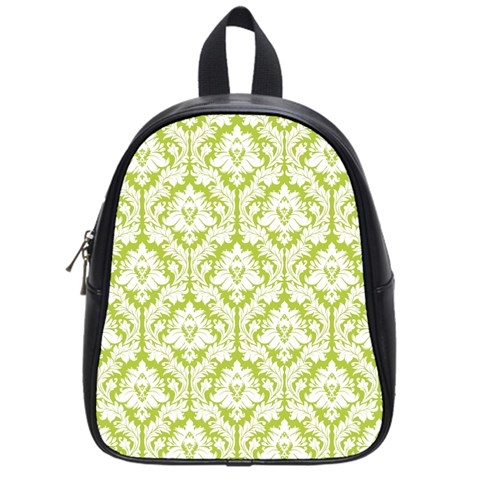 White On Spring Green Damask School Bag (Small) from ArtsNow.com Front