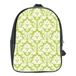 White On Spring Green Damask School Bag (XL)