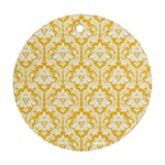 White On Sunny Yellow Damask Round Ornament