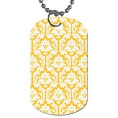 White On Sunny Yellow Damask Dog Tag (Two Front
