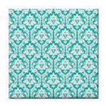 White On Turquoise Damask Ceramic Tile