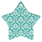 White On Turquoise Damask Star Ornament