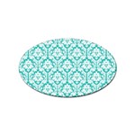 White On Turquoise Damask Sticker (Oval)