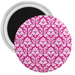 White On Hot Pink Damask 3  Button Magnet