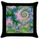 Rose Apple Green Dreams, Abstract Water Garden Black Throw Pillow Case