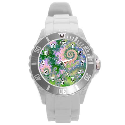 Rose Apple Green Dreams, Abstract Water Garden Plastic Sport Watch (Large) from ArtsNow.com Front