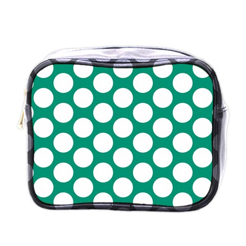 Emerald Green Polkadot Mini Travel Toiletry Bag (One Side) from ArtsNow.com Front