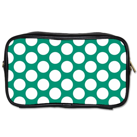 Emerald Green Polkadot Travel Toiletry Bag (Two Sides) from ArtsNow.com Front