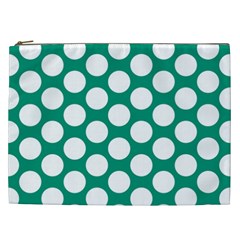 Emerald Green Polkadot Cosmetic Bag (XXL) from ArtsNow.com Front