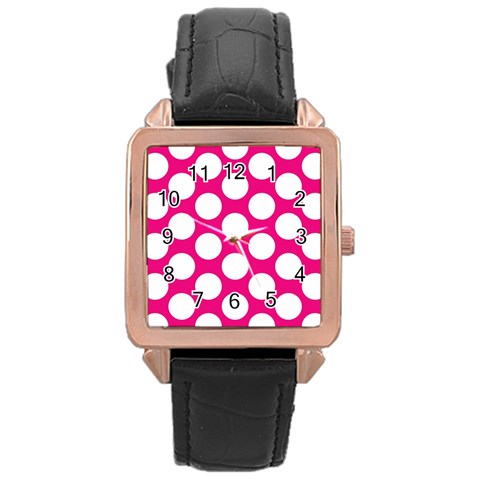 Pink Polkadot Rose Gold Leather Watch  from ArtsNow.com Front