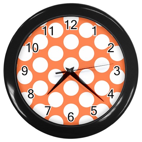 Orange Polkadot Wall Clock (Black) from ArtsNow.com Front