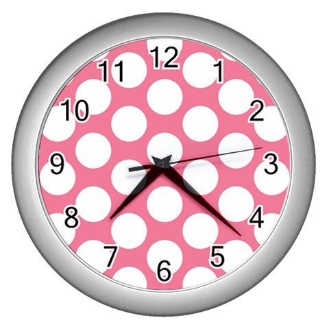 Pink Polkadot Wall Clock (Silver) from ArtsNow.com Front