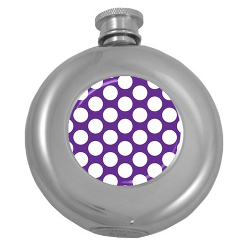 Purple Polkadot Hip Flask (Round) from ArtsNow.com Front