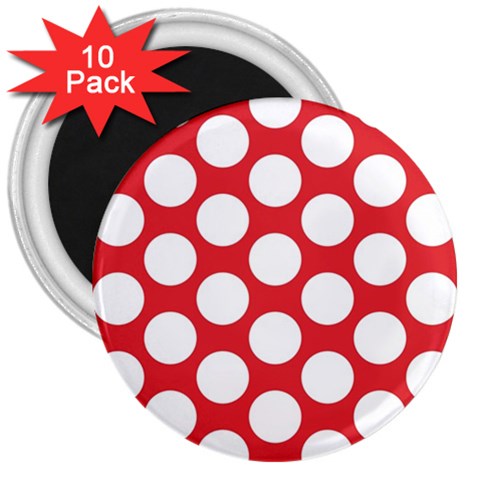 Red Polkadot 3  Button Magnet (10 pack) from ArtsNow.com Front
