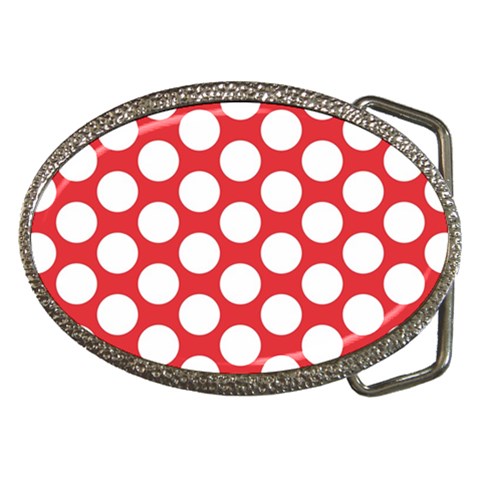 Red Polkadot Belt Buckle (Oval) from ArtsNow.com Front
