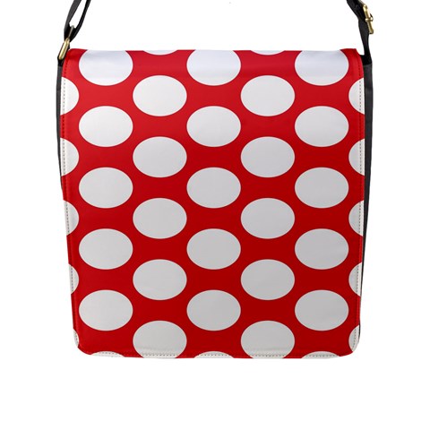 Red Polkadot Flap Closure Messenger Bag (Large) from ArtsNow.com Front