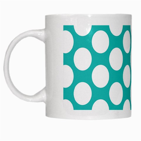 Turquoise Polkadot Pattern White Coffee Mug from ArtsNow.com Left