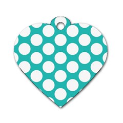 Turquoise Polkadot Pattern Dog Tag Heart (Two Sided) from ArtsNow.com Front