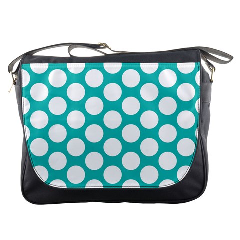 Turquoise Polkadot Pattern Messenger Bag from ArtsNow.com Front
