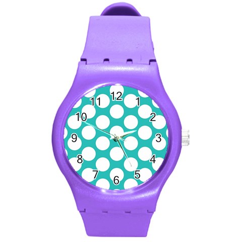 Turquoise Polkadot Pattern Plastic Sport Watch (Medium) from ArtsNow.com Front