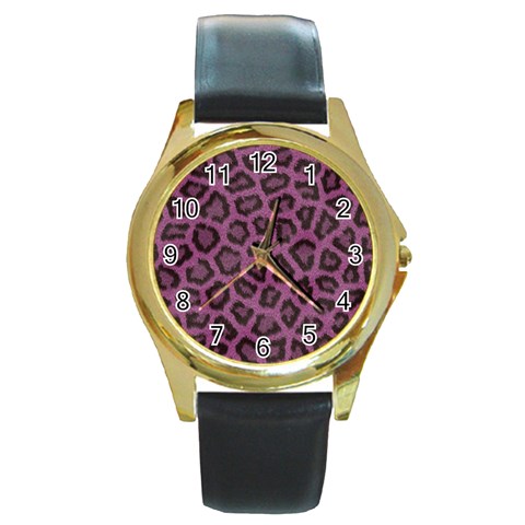Leopard Round Gold Metal Watch from ArtsNow.com Front