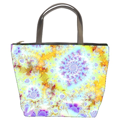 Golden Violet Sea Shells, Abstract Ocean Bucket Handbag from ArtsNow.com Front