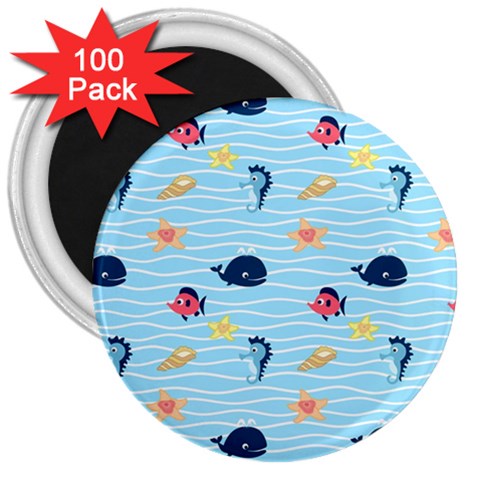 Fun Fish of the Ocean 3  Button Magnet (100 pack) from ArtsNow.com Front
