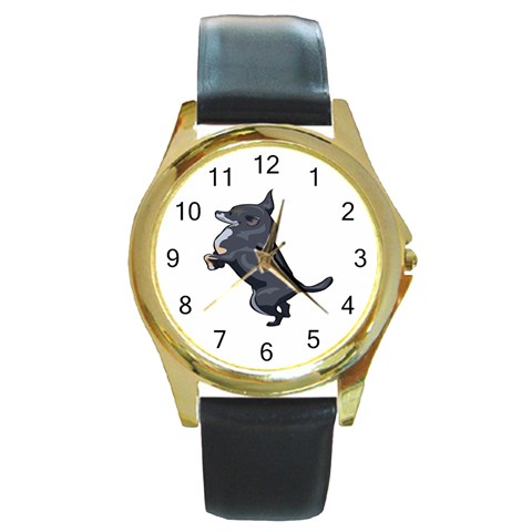 Chihuahua Round Gold Metal Watch from ArtsNow.com Front
