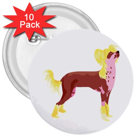 Chinese Crested 3  Button (10 pack) from ArtsNow.com Front