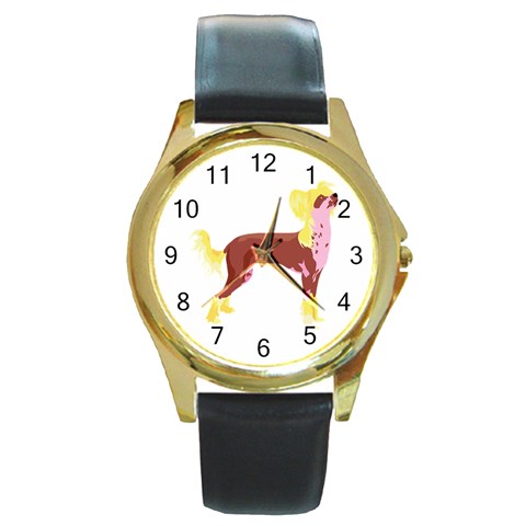 Chinese Crested Round Gold Metal Watch from ArtsNow.com Front