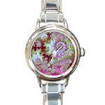 Raspberry Lime Delight, Abstract Ferris Wheel Round Italian Charm Watch