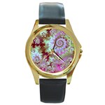 Raspberry Lime Delight, Abstract Ferris Wheel Round Gold Metal Watch