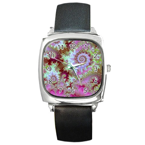 Raspberry Lime Delight, Abstract Ferris Wheel Square Metal Watch from ArtsNow.com Front