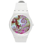 Raspberry Lime Delight, Abstract Ferris Wheel Round Plastic Sport Watch Medium