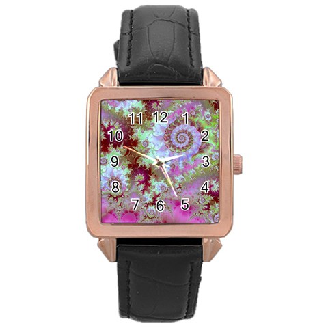 Raspberry Lime Delight, Abstract Ferris Wheel Rose Gold Leather Watch  from ArtsNow.com Front