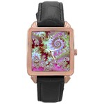 Raspberry Lime Delight, Abstract Ferris Wheel Rose Gold Leather Watch 