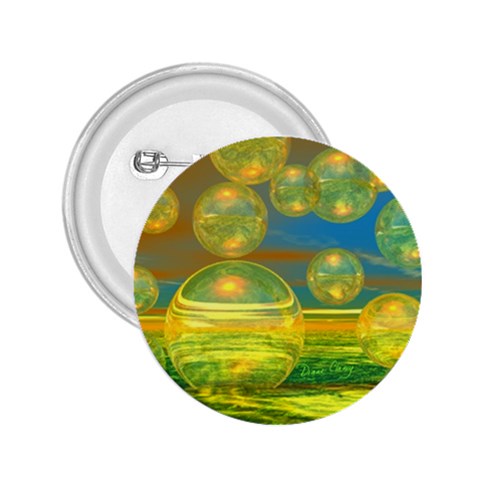 Golden Days, Abstract Yellow Azure Tranquility 2.25  Button from ArtsNow.com Front