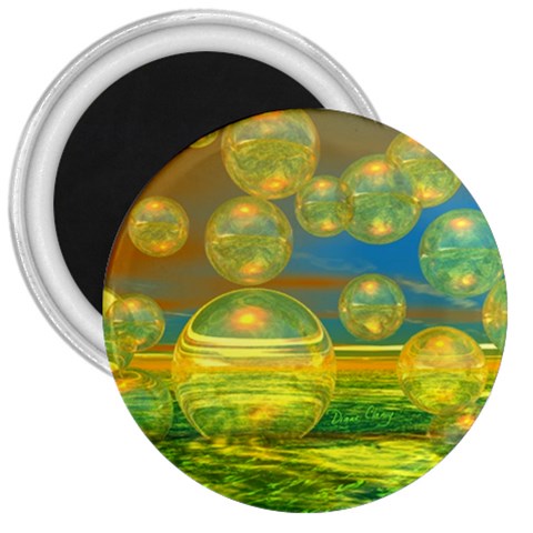 Golden Days, Abstract Yellow Azure Tranquility 3  Button Magnet from ArtsNow.com Front