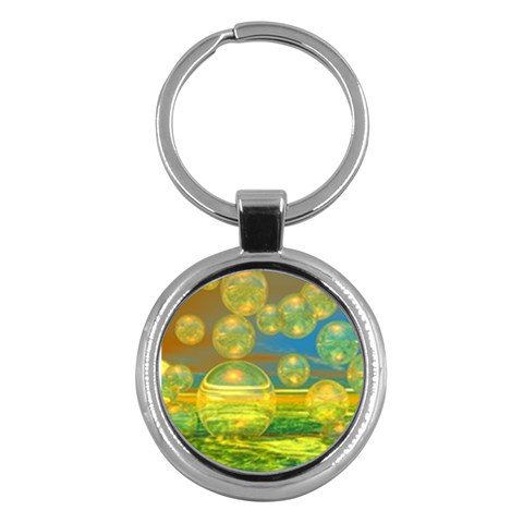 Golden Days, Abstract Yellow Azure Tranquility Key Chain (Round) from ArtsNow.com Front