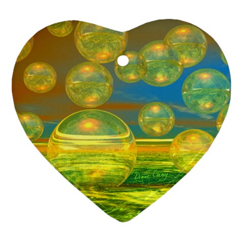 Golden Days, Abstract Yellow Azure Tranquility Heart Ornament (Two Sides) from ArtsNow.com Front