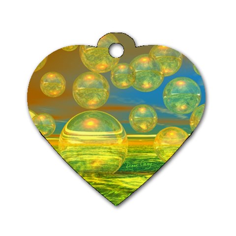 Golden Days, Abstract Yellow Azure Tranquility Dog Tag Heart (Two Sided) from ArtsNow.com Front