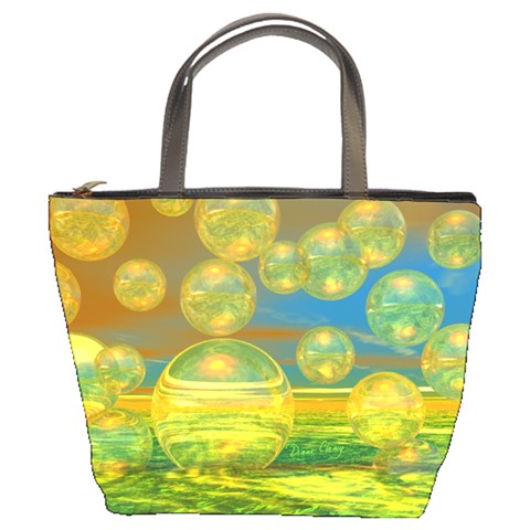 Golden Days, Abstract Yellow Azure Tranquility Bucket Handbag from ArtsNow.com Front