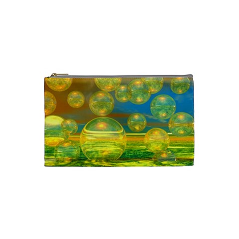 Golden Days, Abstract Yellow Azure Tranquility Cosmetic Bag (Small) from ArtsNow.com Front