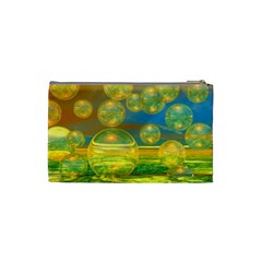 Golden Days, Abstract Yellow Azure Tranquility Cosmetic Bag (Small) from ArtsNow.com Back