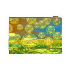 Golden Days, Abstract Yellow Azure Tranquility Cosmetic Bag (Large) from ArtsNow.com Back