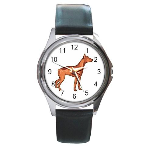 Doberman Round Metal Watch from ArtsNow.com Front